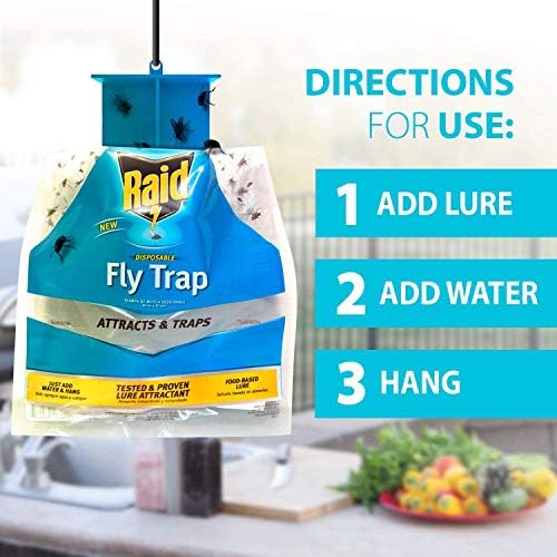 Raid Disposable Fly Trap 6-Pack, Hanging Fly Trap Outdoor Home, Bug Catcher and Flying Insect Trap with Premium Bait, Fly Traps for Backyard, Camping, & More