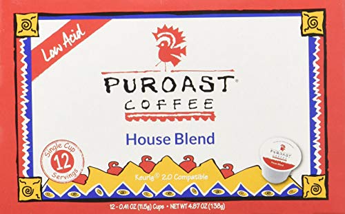 Puroast Low Acid Coffee| House Blend Single Serve Pods | Medium Roast | High Antioxidants & High pH |No Bitter Aftertaste | Reduced Heartburn & GERD Friendly | 12 Count - Compatible with Keurig Brewer