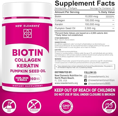 Biotin Supplement 10000mcg with Collagen Peptides Keratin and Pumpkin Seed Oil for Hair Skin and Nails | Hair Growth Supplement for Women & Men | Biotin and Collagen Supplements for Hair Loss