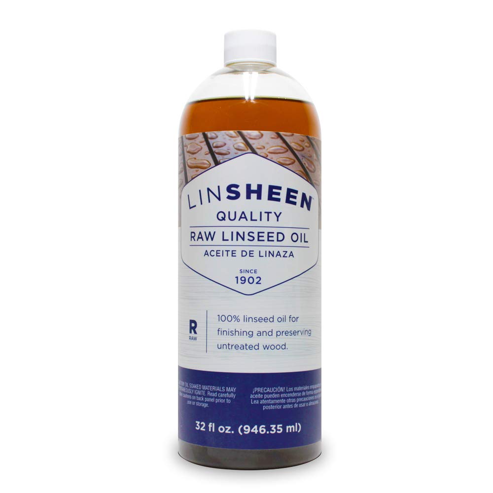 LinSheen Raw Linseed Oil – Flaxseed Wood Treatment Conditioner to Rejuvenate, Restore and Condition Wood Patio Furniture, Decks to Kitchen Cutting Boards, 32 oz Bottle