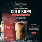 Lifeboost Dark Cold Brew Coffee - Low Acid Coarse Ground Coffee for Cold Brew - Single Origin Non-GMO USDA Organic Cold Brew Coffee Grounds - 3rd Party Tested For Mycotoxins & Pesticides - 12 Ounces