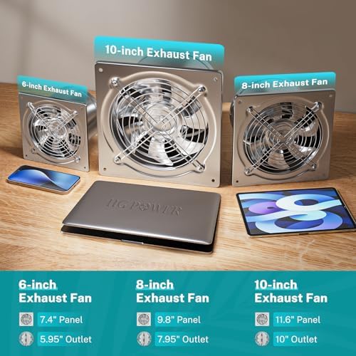 HG Power 8 Inch Kitchen Exhaust Fan, 576CFM Metal Attic Exhaust Fan, Wall Mounted Garage Ventilation Fan, Basement Extractor Fans with Backdraft Damper for Home Office Commercial Use, Silver