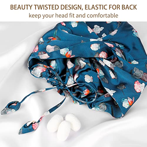 OLESILK Silk Bonnet for Sleeping Women: 100% Mulberry 22 Momme Silk, Adjustable Fit for Night Hair Care, No Frizz for Curls, Royalblue