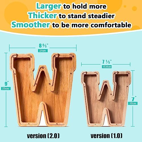SummiDate Wooden Letter Piggy Bank| Piggy Bank for Boys Girls Toddler| Alphabet W Money Bank| Coin Bank Birthday Gift for Kids|Birthday Gift for Kids (W)