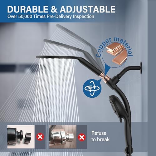7.5" Rotatable Dual Shower Head with Handheld Combo, Kids Friendly Low 3-Way Diverter, Adjustable Slide Bar for Whole Family Use, Enjoy High Pressure Rainfall Spa Shower, Matt Black