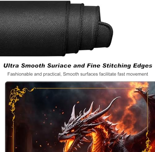 DEGDFSGR MTG Playmat with Zones 27.5" x 15.74" inches, Non-Slip Rubber Base, Commander Playmat for Magic The Gathering, The Fire Dragon On The Rock