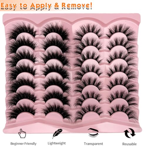 False Lashes Mink Natural Look Faux Mink Wispy Lashes Cat Eye C Curl Strip Eyelashes Book 3D Fluffy Flase Eyelashes Pack 2 Styles