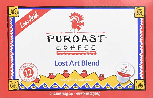 Puroast Low Acid Coffee| Lost Art Single Serve Pods | Medium Roast | High Antioxidants & High pH |No Bitter Aftertaste | Reduced Heartburn & GERD Friendly | 72 Count - Compatible with Keurig Brewer