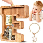 SummiDate Wooden Letter Piggy Bank| Piggy Bank for Boys Girls Toddler| Alphabet F Money Bank| Coin Bank Birthday Gift for Kids|Birthday Gift for Kids (F)