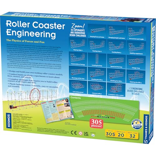 Thames & Kosmos Roller Coaster Engineering STEM Kit | Design, Build, Experiment w/ Working Roller Coaster Models | Explore Physics, Forces, Motion, Energy, Velocity & More | Solve Building Challenges