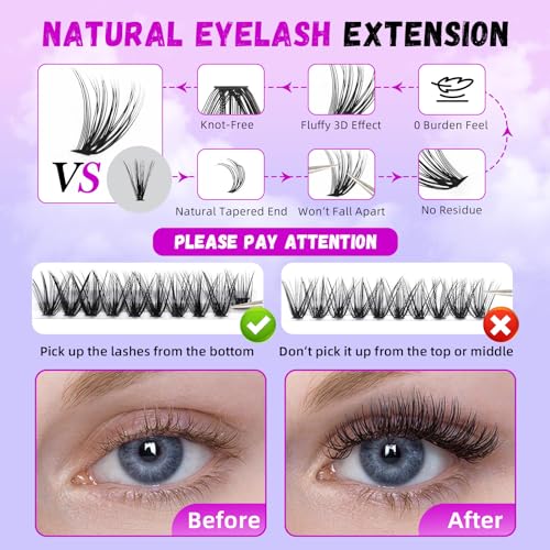 Lash Clusters 280pcs Individual Lashes Cluster Natural DIY Eyelash Extension Lash Clusters 30D 8-16mm Mix D Curl Eyelash Clusters Extensions for Self (30D-0.07D-8-16Mix)