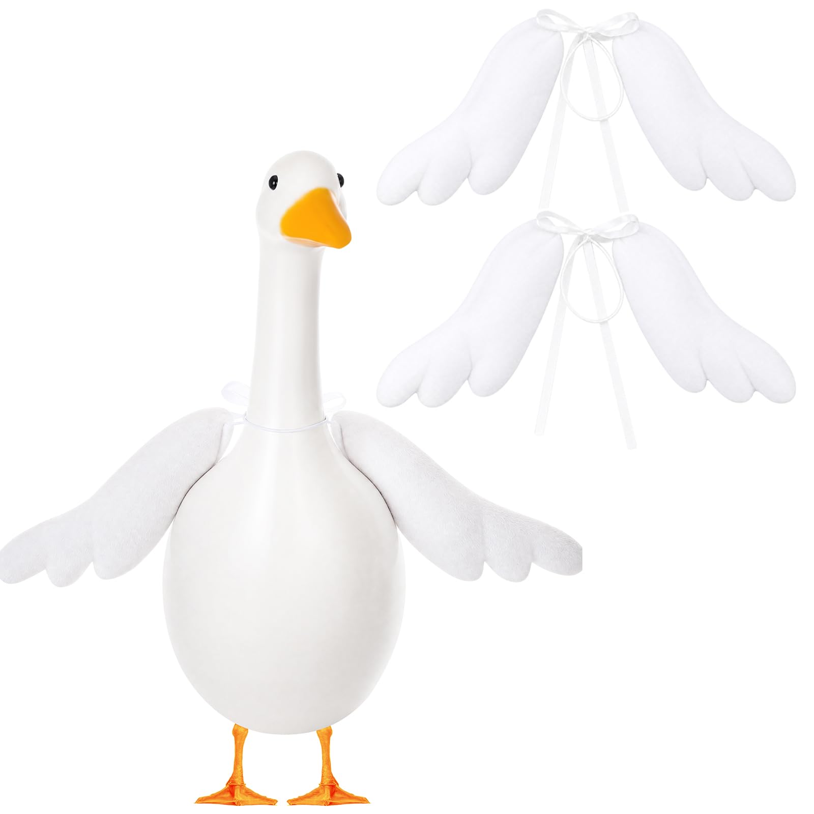 Abbylike 2 Pcs Poseable Goose Wings for 23”- 28" Porch Lawn Goose Outfit Accessories Poseable White Wings for Outdoor Patio Yard Lawn Art Decoration (Rippled Edge)
