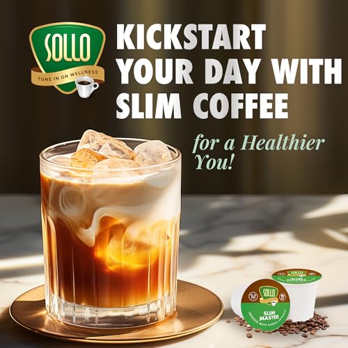 SOLLO Organic Slim Coffee Pods, Medium Roast, Low Acid, Diet-Support, Slim, Single Serve Pods, Compatible With 2.0 K-Cup Keurig Brewers, 24 K Cup