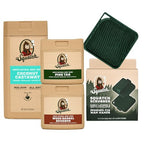 Dr. Squatch NEW Natural Body Wash for Men - Non-Exfoliating - Coconut Castaway (14 oz) + Wood Barrel Bourbon + Pine Tar (8 oz, 2 Pack) + Body Scrubber