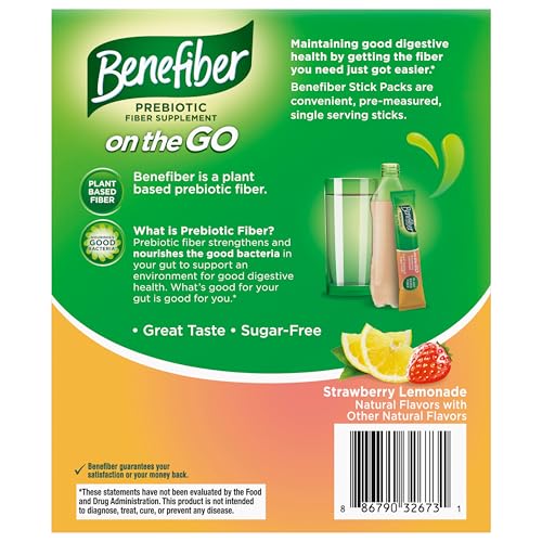 Benefiber Fiber Supplement, Strawberry Lemonade, On The Go Stick Packs, 36 Count (Pack of 2)
