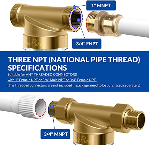 SimPure 40/200 Micron Spin Down Sediment Filter, Reusable Whole House Sediment Water Filter, Pre-Filtration System for City/Well water, 1" MNPT + 3/4" FNPT + 3/4"MNPT, BPA Free