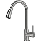 Kitchen Faucet with Pull Down Sprayer, VFAUOSIT Lead-Free Kitchen Sink Faucet Brushed Nickel Stainless Steel High Arc Pull Out Single Hole Kitchen Faucets for Pot Filler, Farmhouse RV Bar Laundry Room