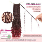 Boho Box Braids Crochet Hair for Women 18 Inch 7 Packs Red Burgundy Goddess Box Braids with Curly Ends Short Crochet Braids Pre Looped Bohemian Braiding Hair Extensions, 1B/Bug