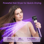 7 in 1 Blow Dryer Brush and Hair Dryer, Hot Hair Styler with Negative Ion 110,000 RPM Hair Straightener Brush for Fast Drying Straightening Curling Voluming, Suitable for All Types,Purple
