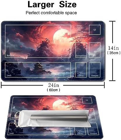MTG Playmat Size 24x14in Free Storage Bags Non-Slip Backing, Ideal for Card Game Enthusiasts TCG Playmat (Red Sky at Night-Deck)