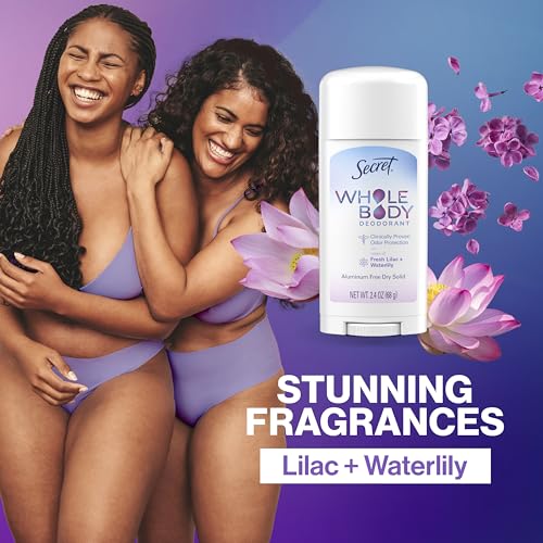 Secret Whole Body Deodorant Stick for Women, Lilac & Waterlily Scent, Aluminum Free Deodorant Stick, 72 HR Odor Protection, 2.4 oz