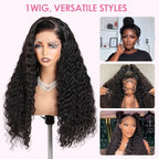 Hidden Strap 360 Glueless Lace Front Wigs Human Hair Pre Plucked Bleached Knots 180 Density Water Wave HD Lace Frontal Wig with Drawstring Curly Full LaceFront Wigs for Women(22 inch)