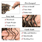 Leeven 14 Inch 8 Packs Short Curly Crochet Hair Pre Looped Boho Ocean Wave Crochet Hair Chocolate Brown Mix Honey Blonde Ocean Braids Pre Twisted Synthetic Deep Wavy Crochet Hair for Women