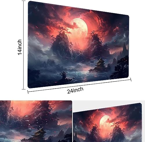 MTG Playmat Size 24x14in Free Storage Bags Non-Slip Backing, Ideal for Card Game Enthusiasts TCG Playmat (Red Sky at Night-No Deck)