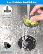 Hibbent 2 Pack 3 in 1 Kitchen Sink Drain Strainer and Stopper Combo, Stainless Steel Metal Pop Up Sink Stopper, Anti-Clogging Basket Strainer with Handle for US Standard 3-1/2 Inch Drain, Black