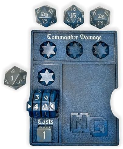 NERD GEAR Commander Essentials Kit - Ultimate Accessory for MTG Commander EDH - MTG Command Zone Tray - Health Counter - Spin Down Dice - Dry Erase Tokens (Deep Blue)