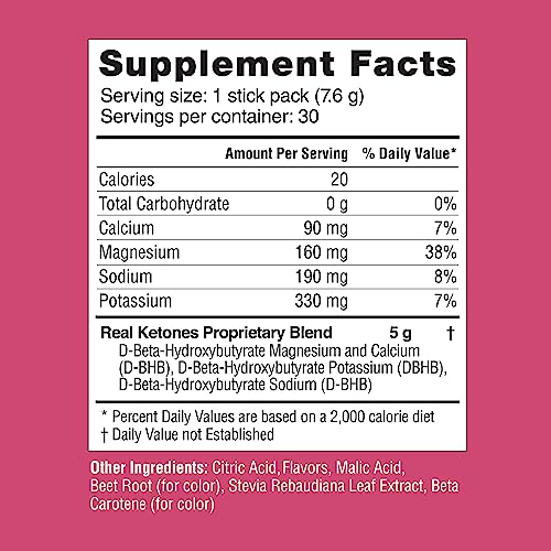 BHB Exogenous Ketones Drink Mix Packets - Real Ketones Keto Electrolytes Powder Packets No Sugar with 4 Main Fasting Electrolytes plus Hydrating Patented Keto BHB Salts - 30 Count Raspberry Lemonade