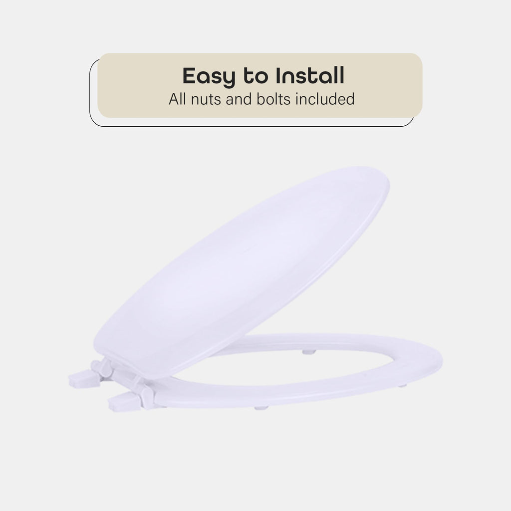 Elongated Wood Toilet Seat, White - 19 Inch - Fits All Elongated Size Fixtures - Easy to Install Fantasia by Achim Home Decor