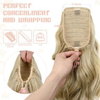 FELENDY 15" Ponytail Extension Drawstring Curly Wavy Ponytail Extensions Clip in Long Pony Tails Hair Cute Synthetic Piece for Women Light Blonde Mix Bleach Blonde