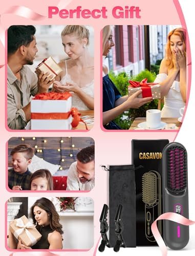 Cordless Hair Straightener Brush for Travel,Mini Hair Straightener Comb with Negative Ion,Portable hot Brush for Women, Rechargeable 9600mAh Battery, Anti-Scald,12 Temp-Setting