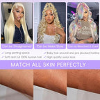 613 13x6 Lace Front Wig Human Hair Blonde Lace Front Wigs Human Hair Pre Plucked With Baby Hair Body Wave 613 Lace Front Wig Human Hair Glueless Blonde Human Hair Wig 38 Inch
