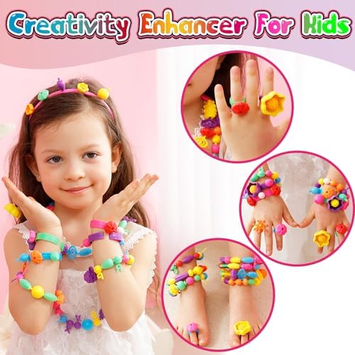 FUNZBO 650pcs Pop Beads - Jewelry Making Kit for 3 4 5 6 7 8 Year Old Little Girls, Arts and Crafts Toys for Kids, Necklace Bracelet Creativity Snap Set Top Best Christmas Birthday Gifts