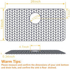 Sink Protectors for Kitchen Sink 16x12 & 18x12 & 19x13 & 24x12.5 & 26x14 & 28x14 & 29x15,Silicone Kitchen Sink mats Protector for Bottom of Farmhouse Sink(26"x14"Rear Drain Gray)
