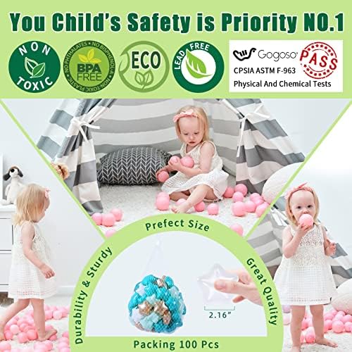 GOGOSO Ball Pit Balls for Toddler, Baby Plastic Playballs Kids Soft Pastel Pelotas Non-Toxic BPA-Free,Pearl Green+Brown White,100 Balls