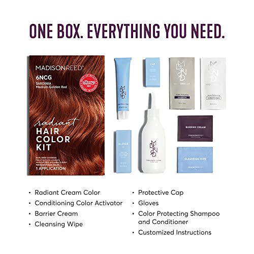 Madison Reed Radiant Hair Color Kit, Medium Amaretto Red for 100% Gray Coverage, Ammonia-Free, 6NCG Sardinia Red, Permanent Hair Dye, Pack of 3