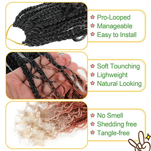 Fulcrum Goddess Box Braids Crochet Hair 12 Inch, 9 Packs Box Braids Crochet Hair for Women, Crochet Braids with Curly Ends (12Inch, 1B/30/613#)