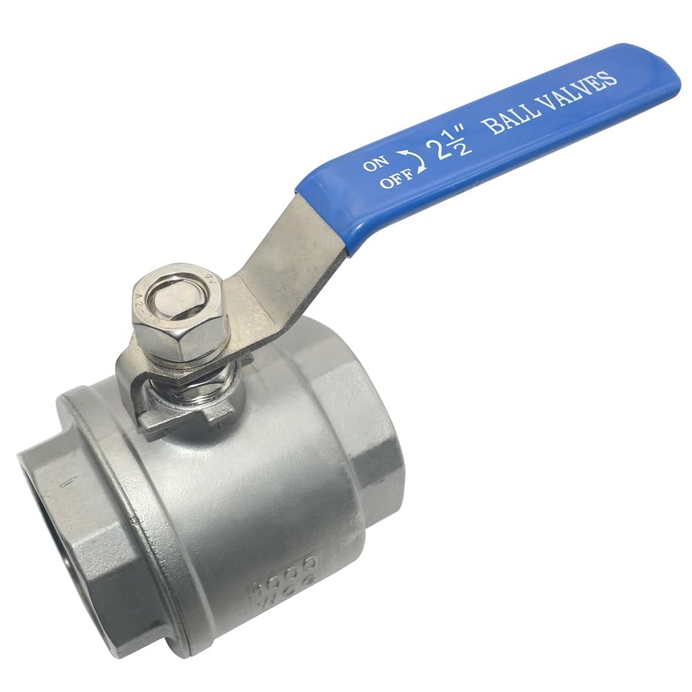 Megairon 316 Stainless Steel 1/8"~3" Full Port Ball Valve with Blue Vinyl Handle, NPT Female x Female Thread,1000 WOG (2-1/2")
