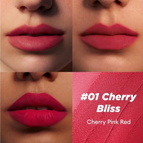 ITY Velvet Matte Finish Lip Stain-Mousse Textured Pudding Pot Lip Clay with Brush, Red Shade, Dual-Use as Lipstick and Blush, Conceals Lip Lines, Rich Pigment, 0.21 oz (6g) in Cherry Bliss