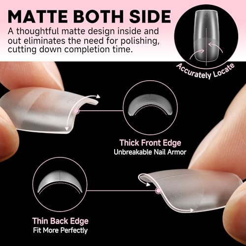 UNA GELLA 504Pcs Medium Square Nail Tips, Acrylic French Pre-shape Matte Full Cover Soft Gel x Nails, Fake Nails for Nail Extension Home DIY Art Salon 15 Sizes Press on False Nails