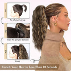 REECHO Highlight Ponytail Extension, 18 Inch Claw Multi Layered Clip on Ponytail Extension for Women Long Curly Hair Extensions Synthetic Hairpiece HP002 - Ash Brown with Platium Highlights