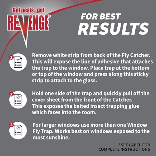 REVENGE No Escape Window Fly Catchers, Pack of 4 Non-Toxic Sticky Tape Strips for Indoor Use, Attract & Trap Insects
