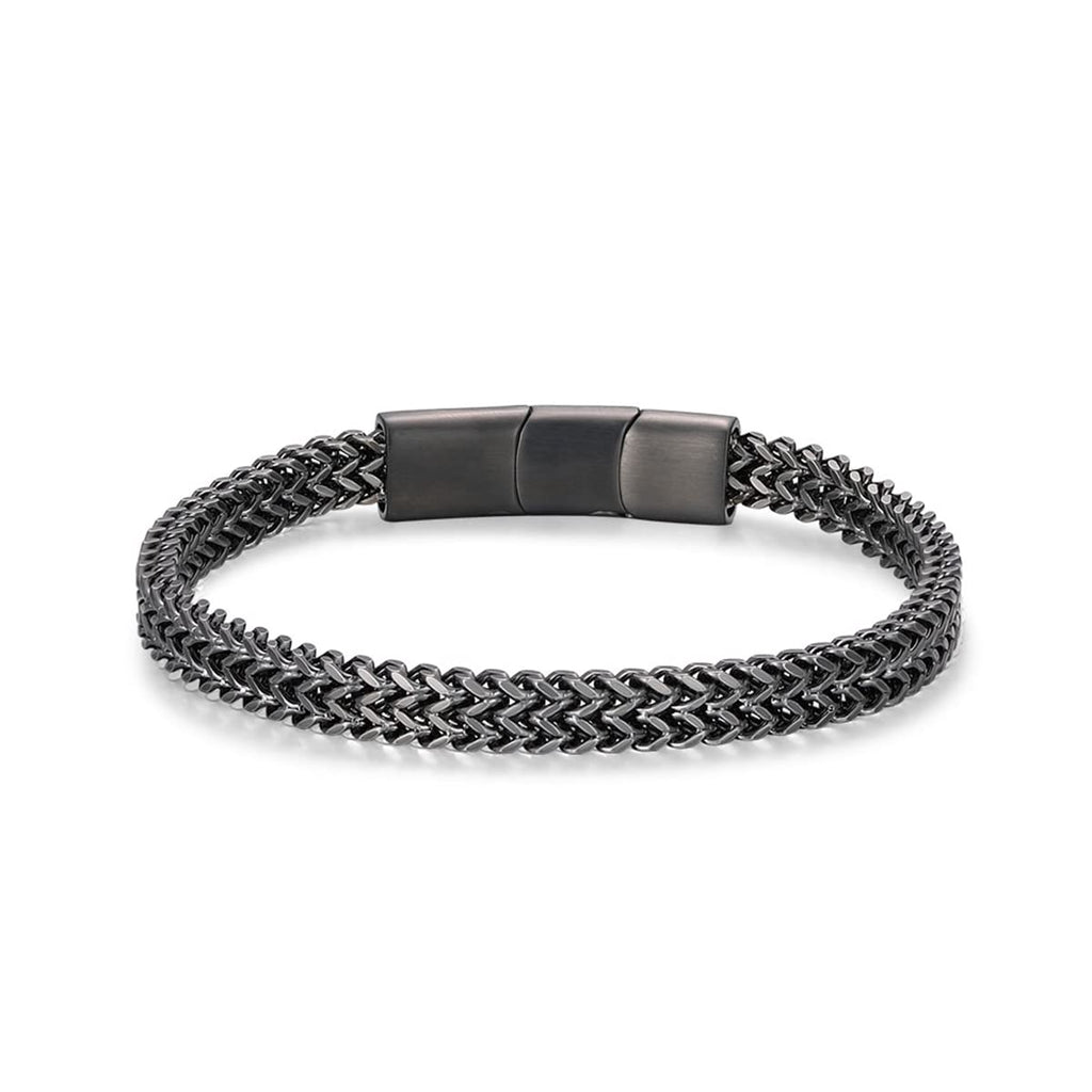 Qumfole Mens Bracelet-Stainless Steel Magnetic Clasp Franco Chain Bracelets for Men Gunmetal