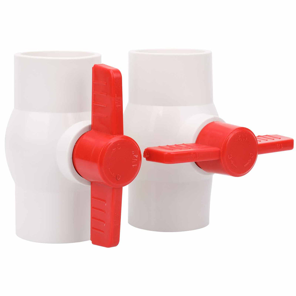 2Pcs 1-1/2" PVC Ball Valve Water Pipe Shut-off Valve Socket with Red T-Handle for Cold Water Supply lines, Irrigation Pipe fitting System(Socket x Socket), Schedule 40
