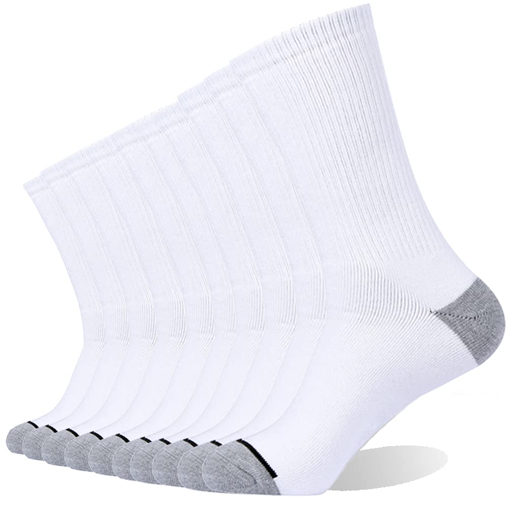 EnerWear 10 Pack Men's Cotton Moisture Wicking Heavy Cushion Crew Socks White Size 10-13 (Shoe Size 6-12)
