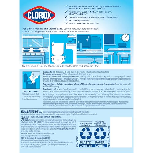 Clorox Disinfecting Cleaning Wipes for Spring Cleaning & Allergy Season, Bleach Free, Fresh Scent and Crisp Lemon, 75 Count Each, Pack of 4