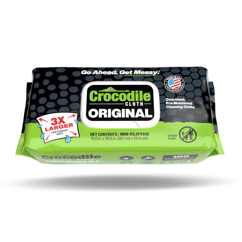 Crocodile Cloth Original Heavy-Duty Hand & Tool Wipes, 100 Count